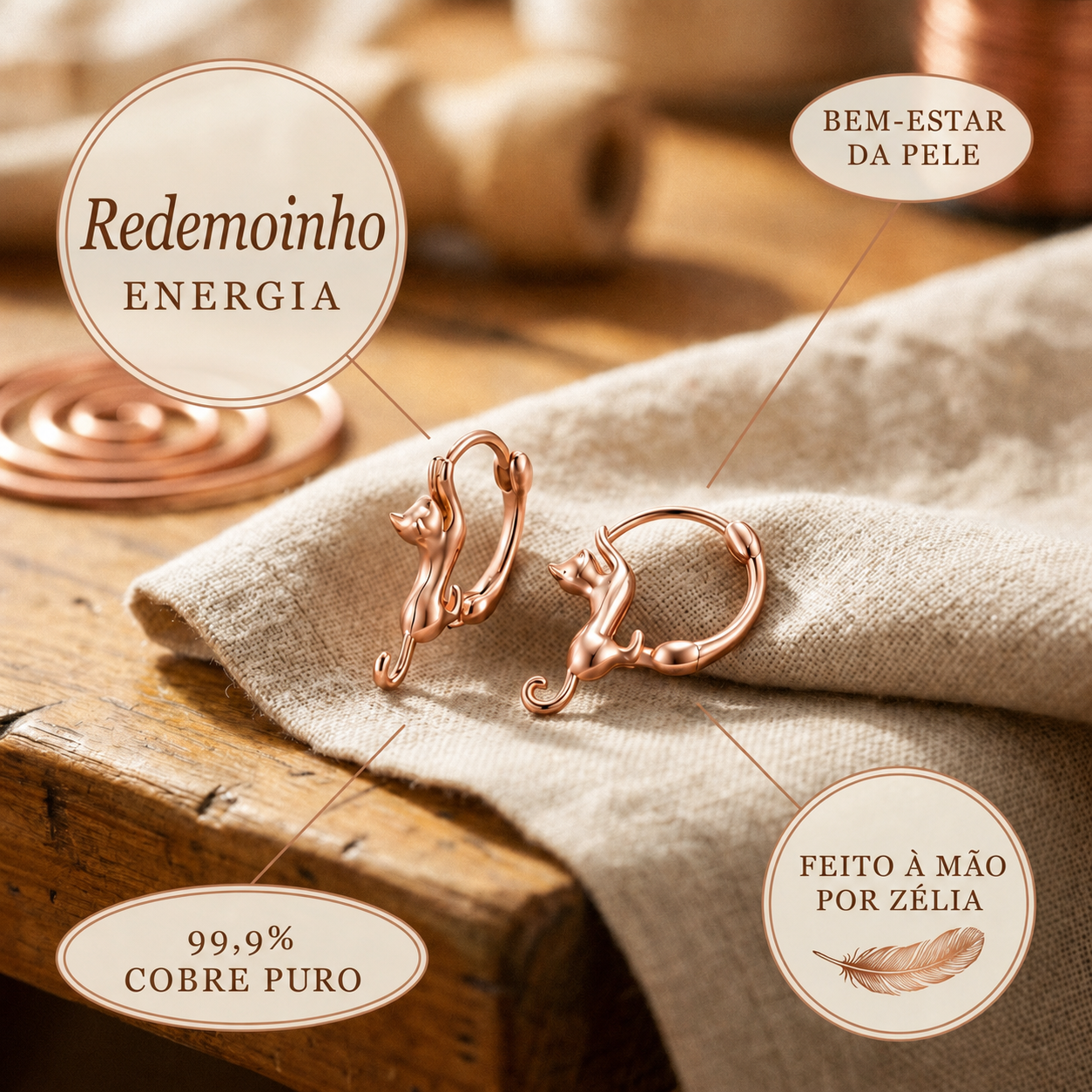 Zélia Cobre Brincos Redemoinho
