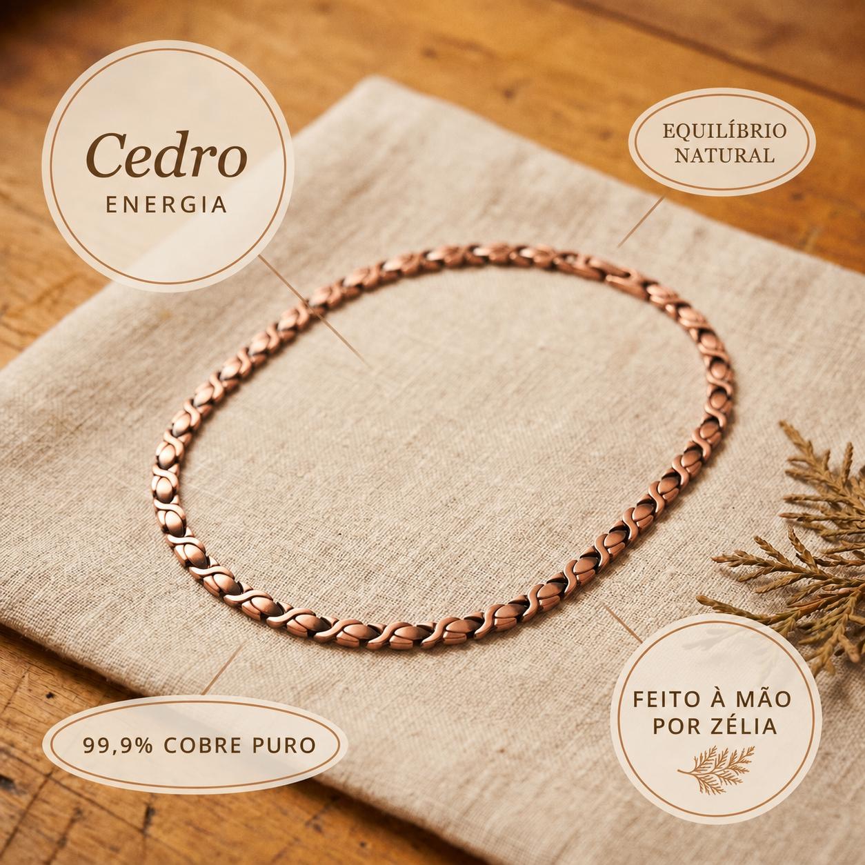 Zélia Cobre Colar Cedro
