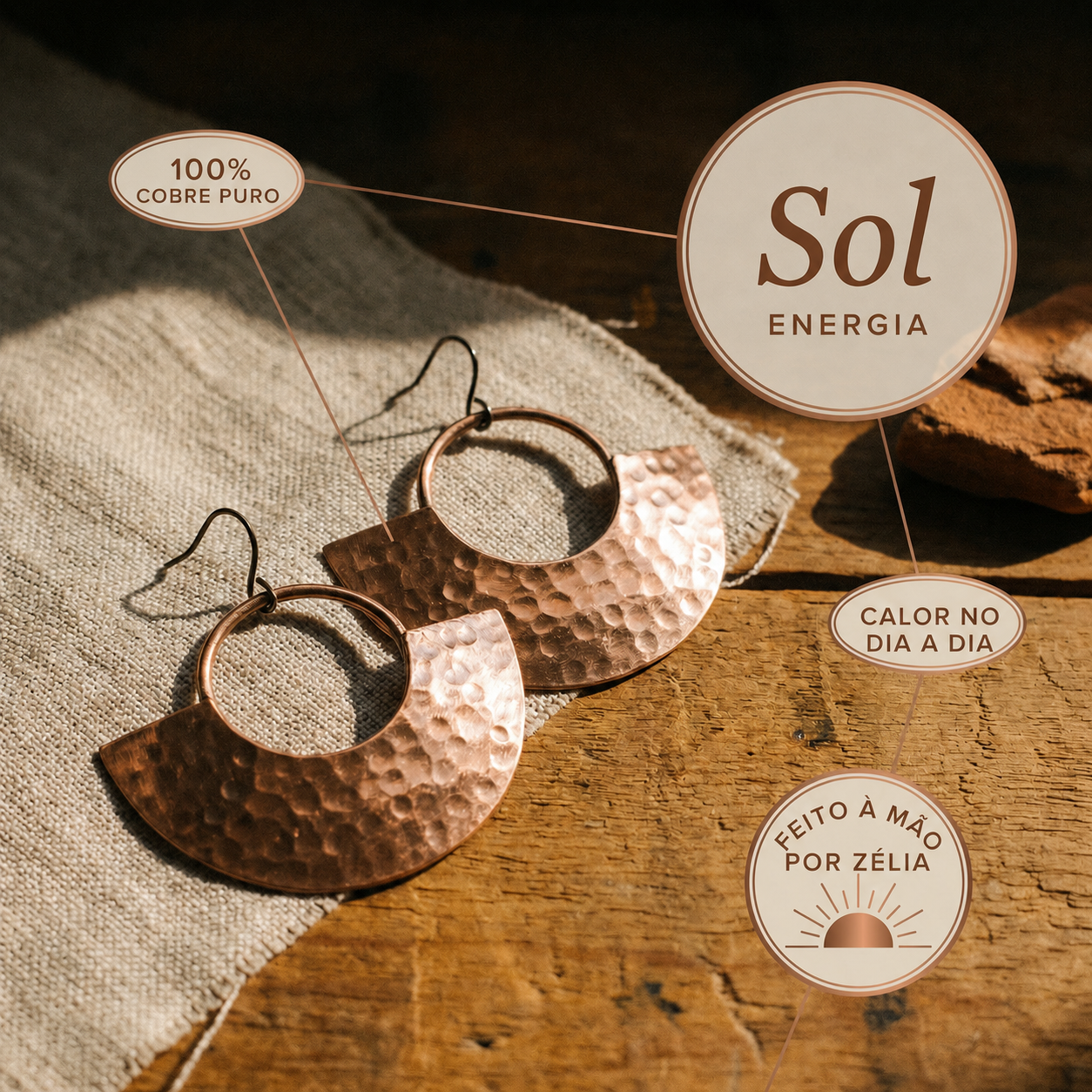 Zélia Cobre Brincos Sol