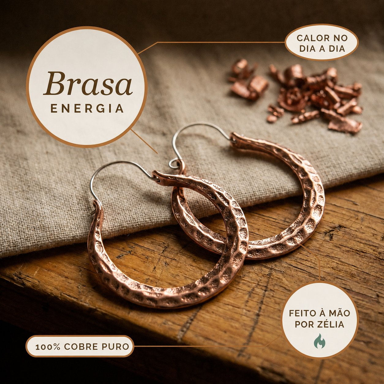 Zélia Cobre Brincos Brasa