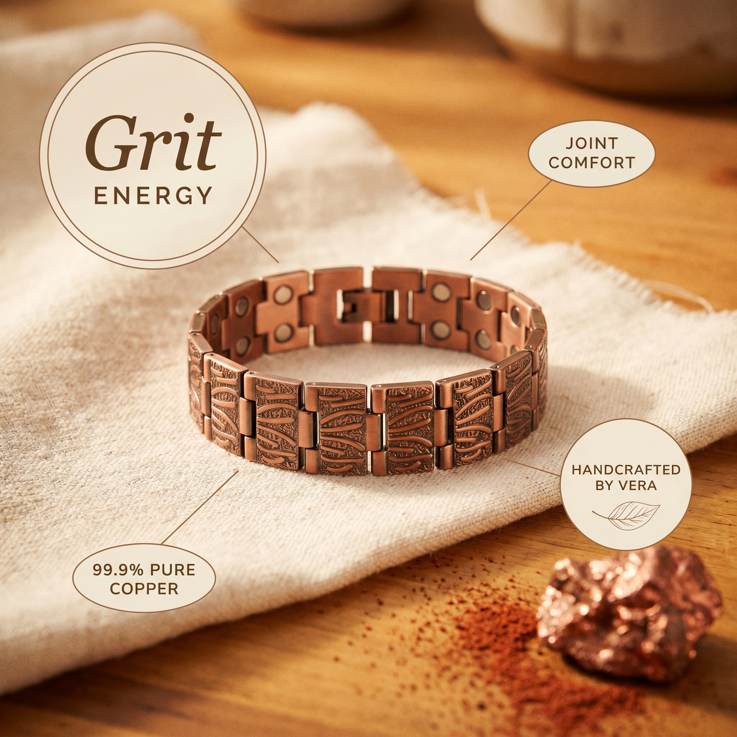 Zélia Cobre Pulseira Masculino Cascalho